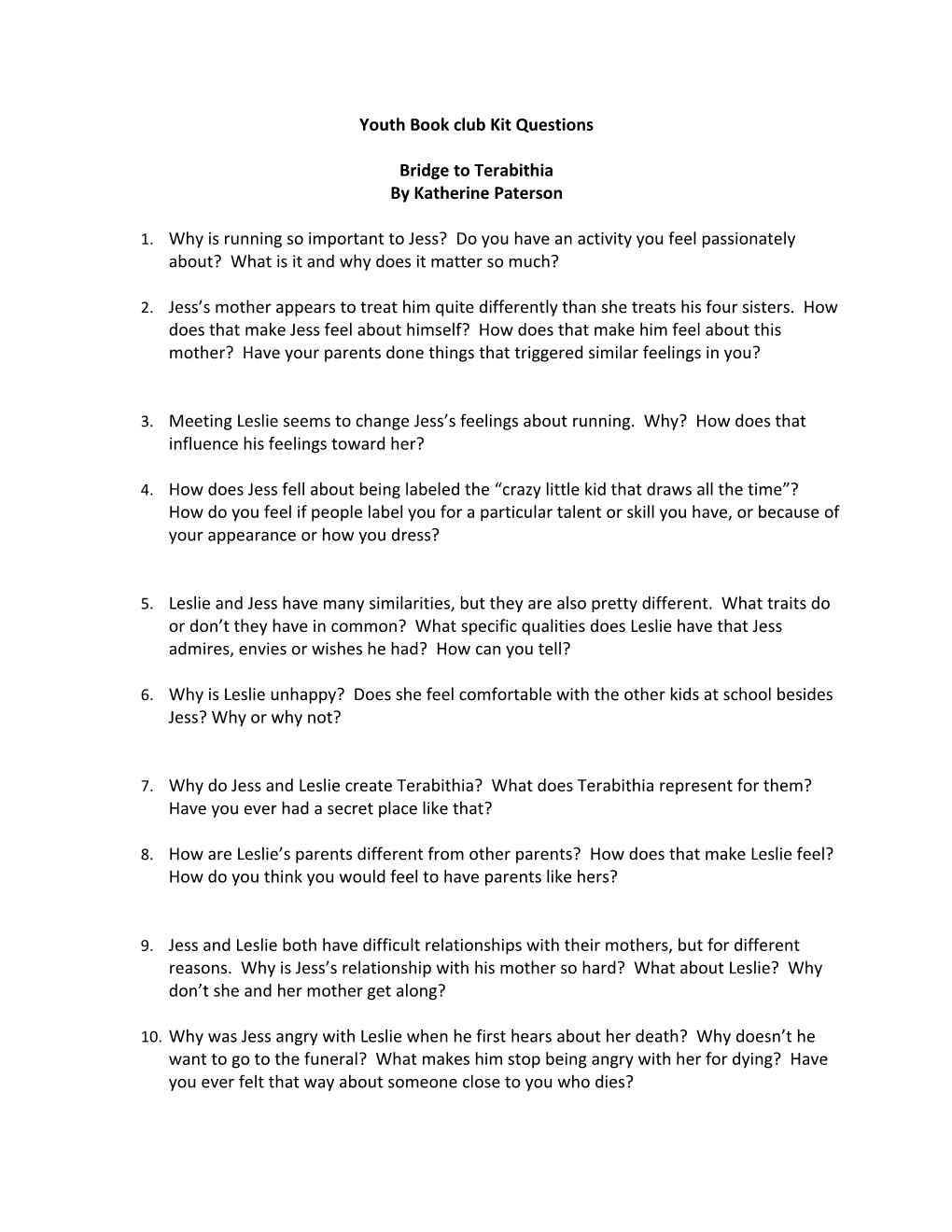 Youth Book Club Kit Questions s4