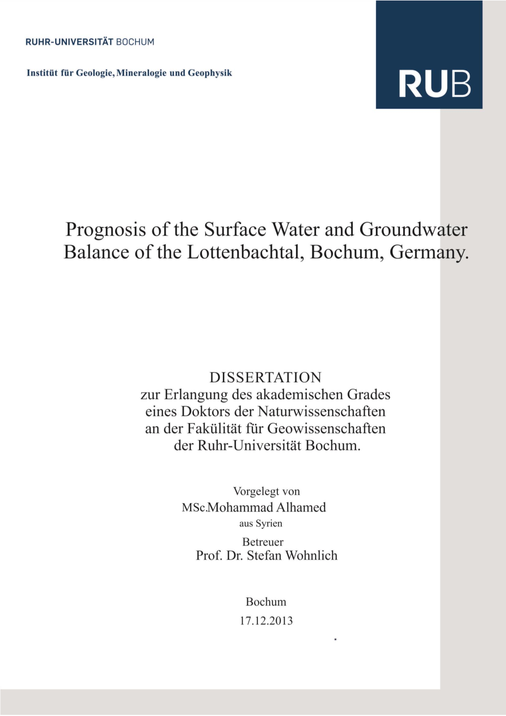 Prognosis of the Surface Water and Groundwater Balance of The