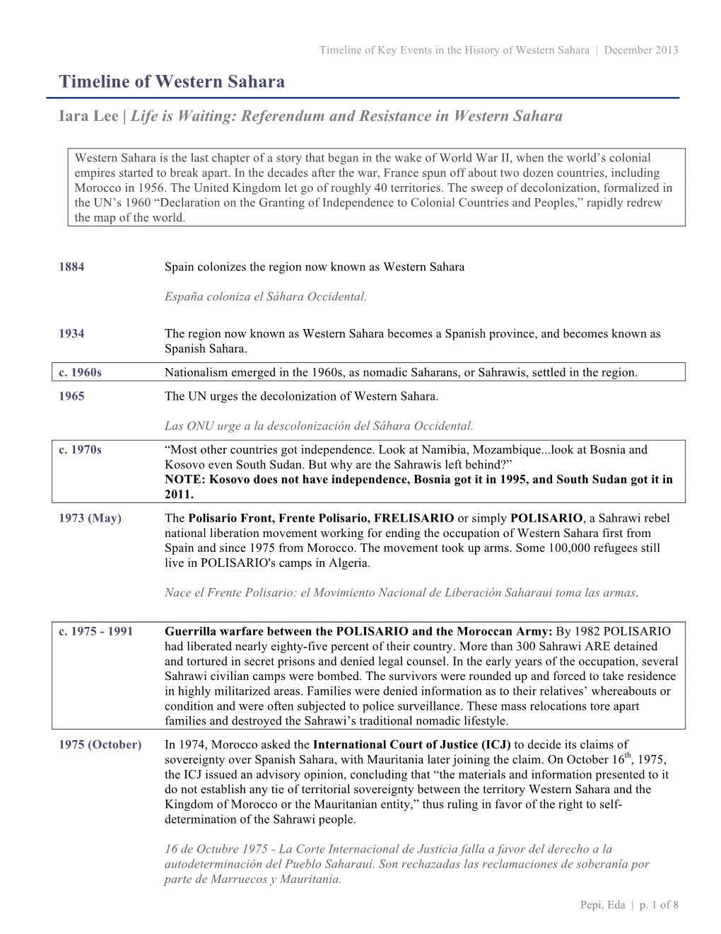 Timeline of Western Sahara