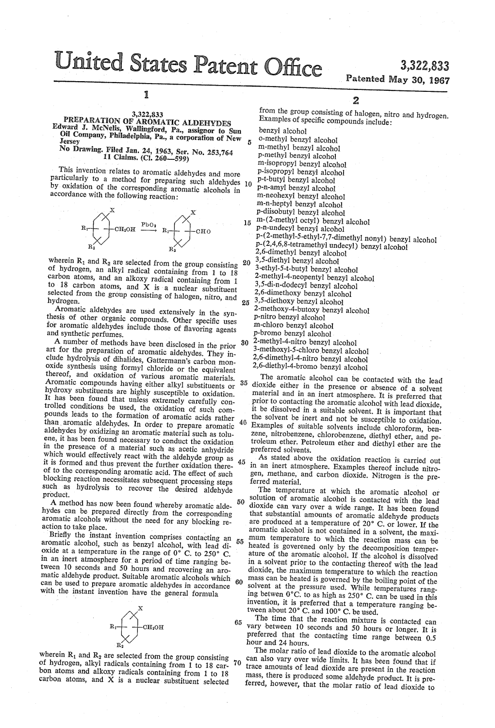 United States Patent Off 3,322,833 Patented May 30, 1967 2 3,322,833 from the Group Consisting of Halogen, Nitro and Hydrogen