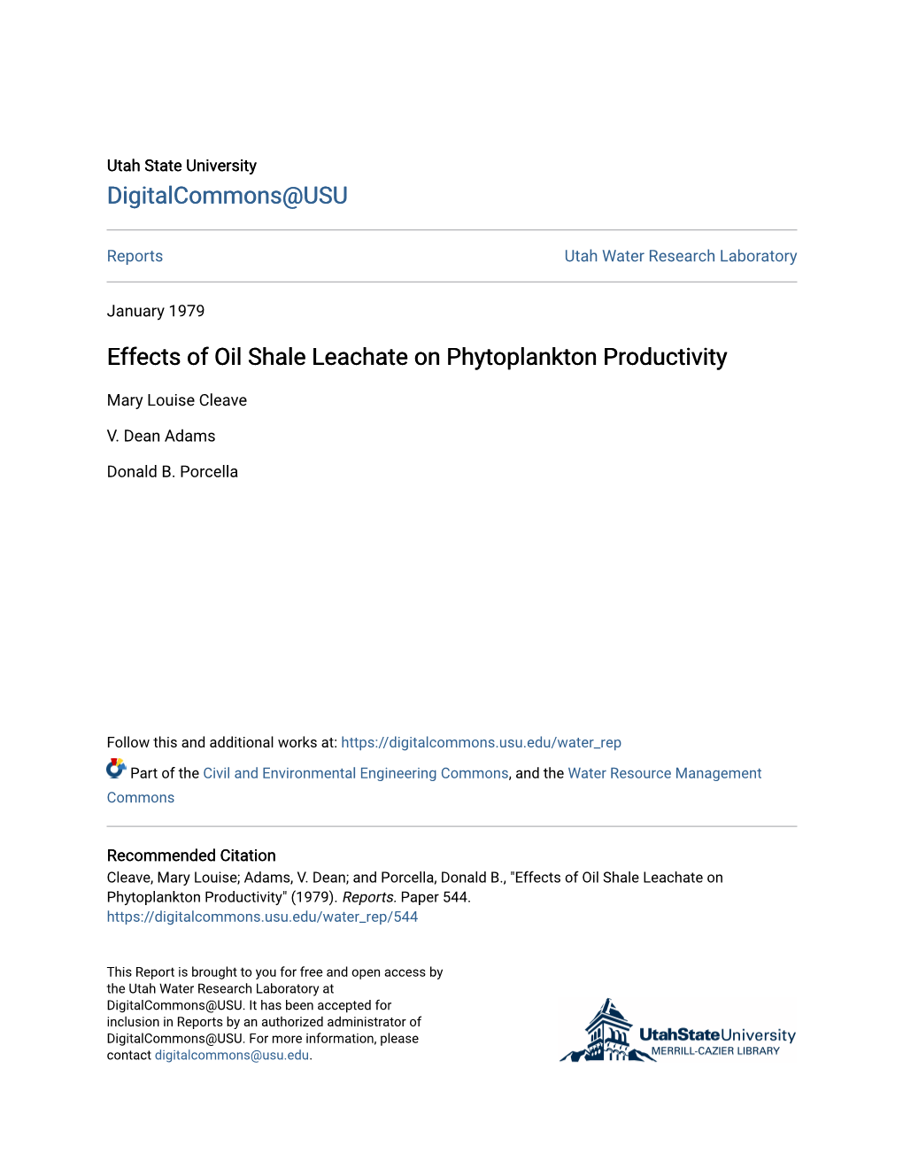 Effects of Oil Shale Leachate on Phytoplankton Productivity