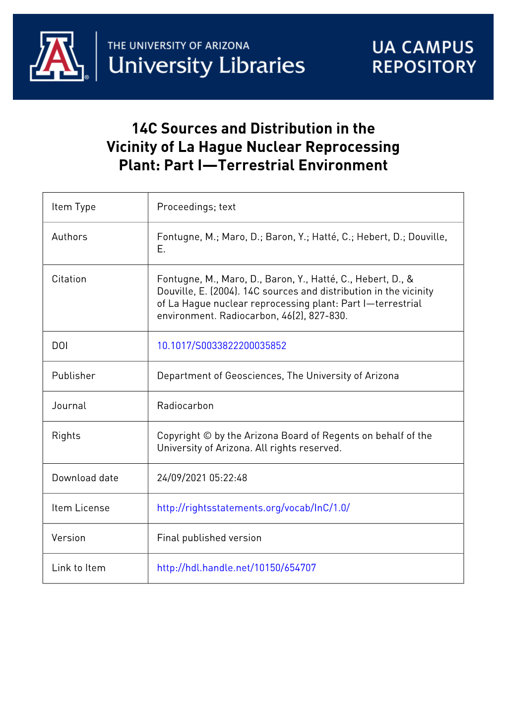 827 14C Sources and Distribution in the Vicinity of La