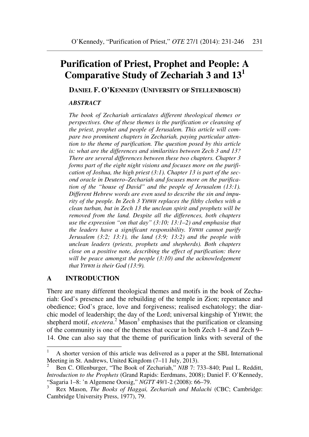 A Comparative Study of Zechariah 3 and 13 1