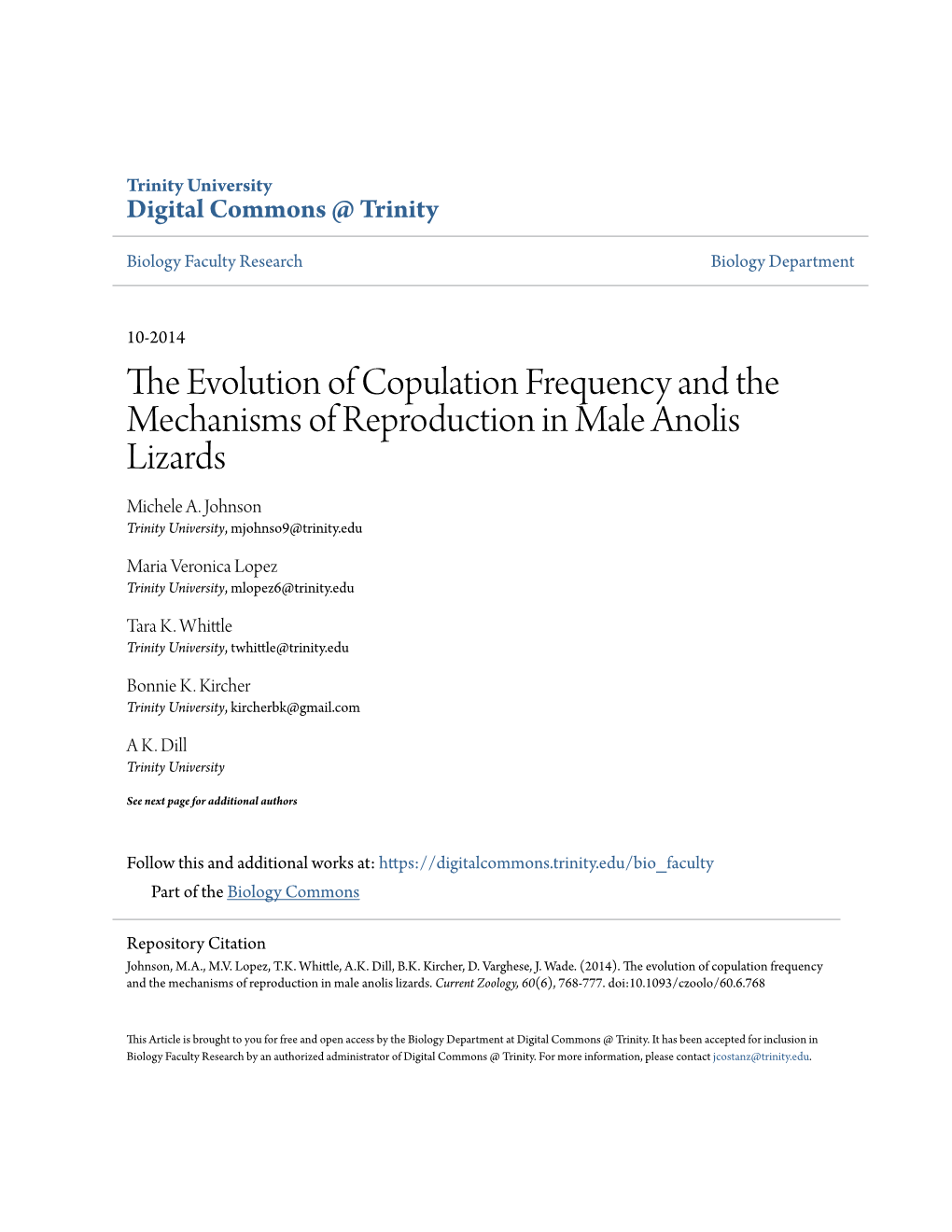 The Evolution of Copulation Frequency and the Mechanisms of Reproduction in Male Anolis Lizards