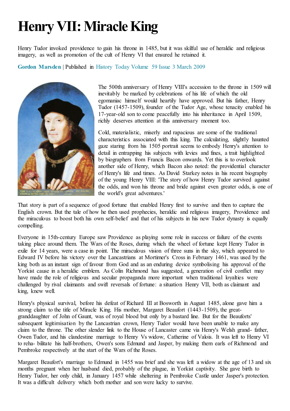 Henry VII: Miracle King