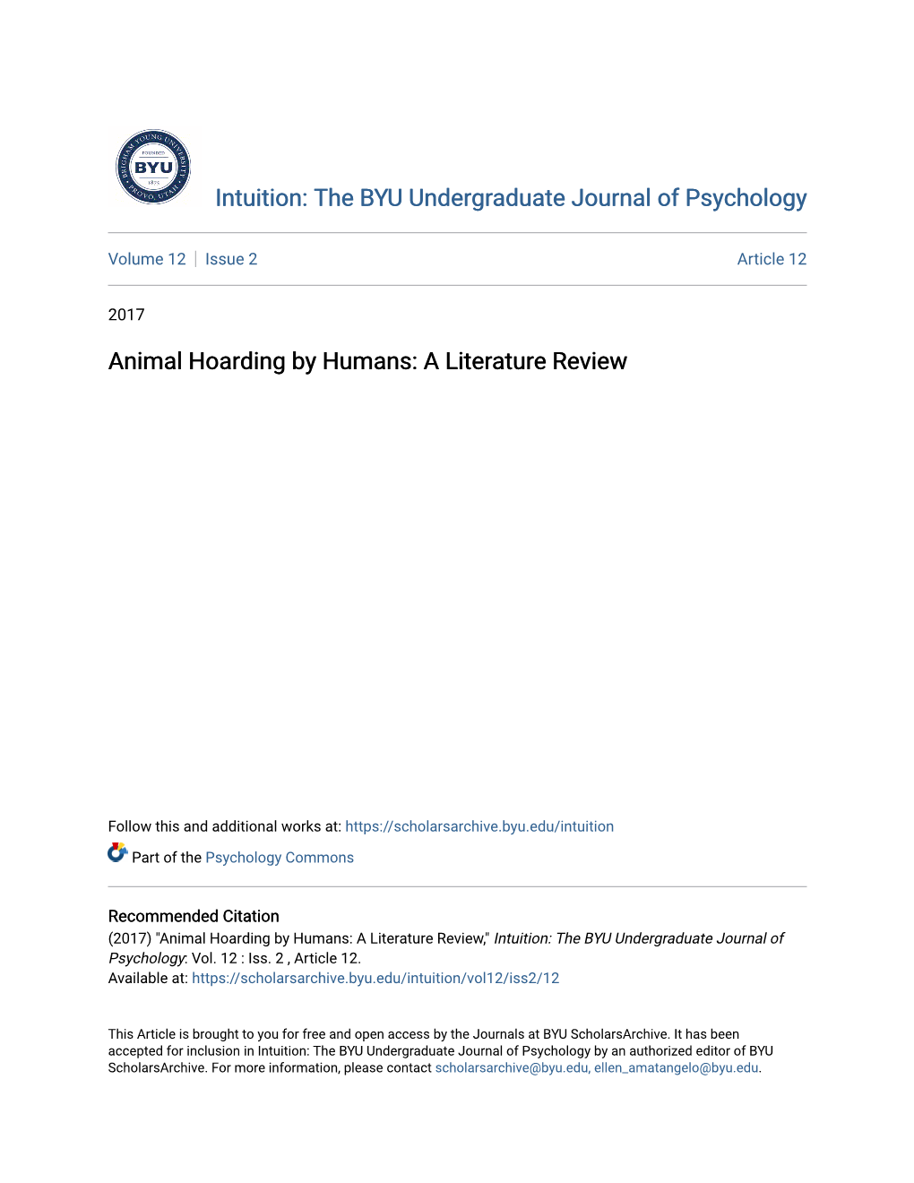 Animal Hoarding by Humans: a Literature Review