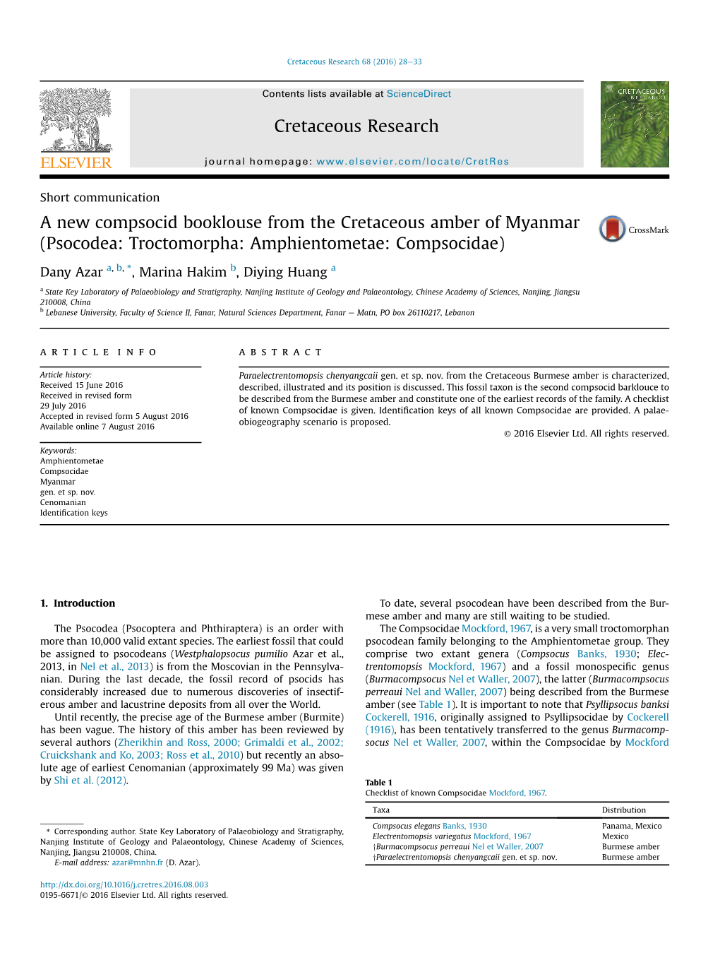 A New Compsocid Booklouse from the Cretaceous Amber of Myanmar (Psocodea: Troctomorpha: Amphientometae: Compsocidae)