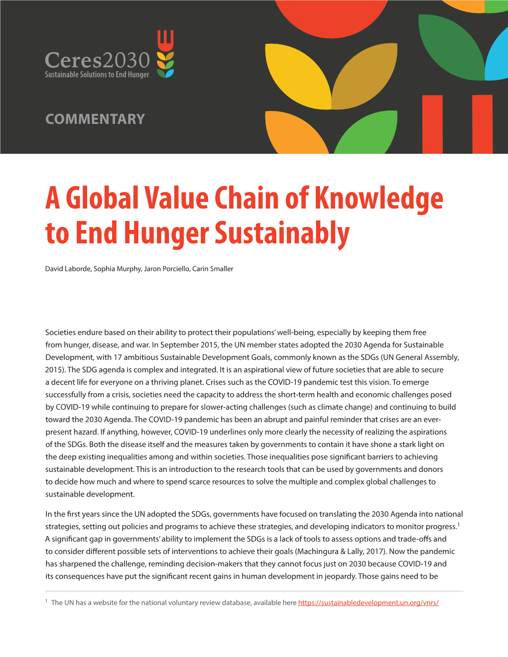 A Global Value Chain of Knowledge to End Hunger Sustainably