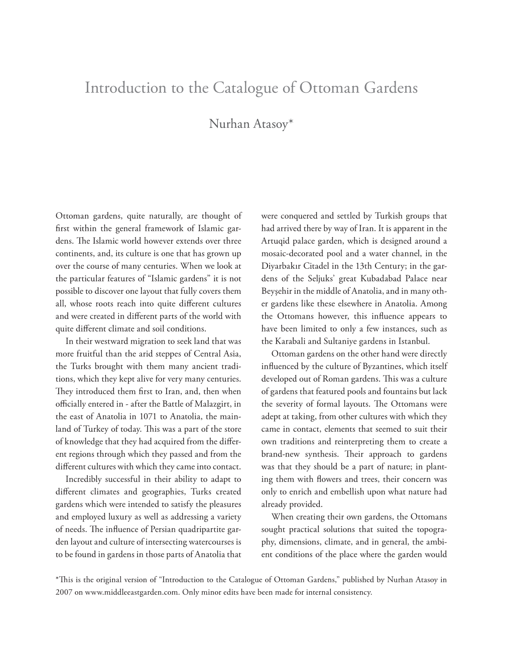 Introduction to the Catalogue of Ottoman Gardens