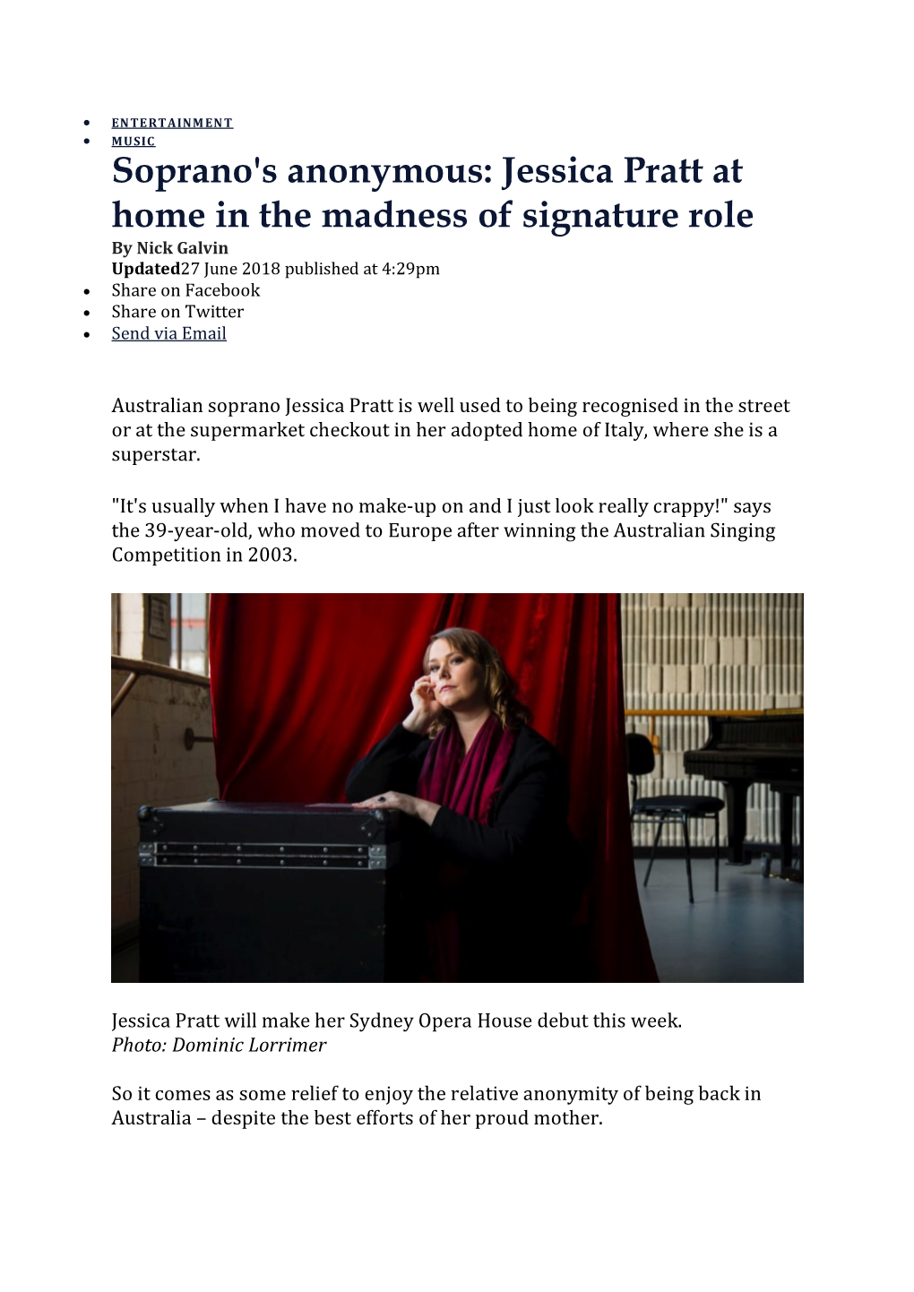 Soprano's Anonymous: Jessica Pratt at Home in the Madness Of
