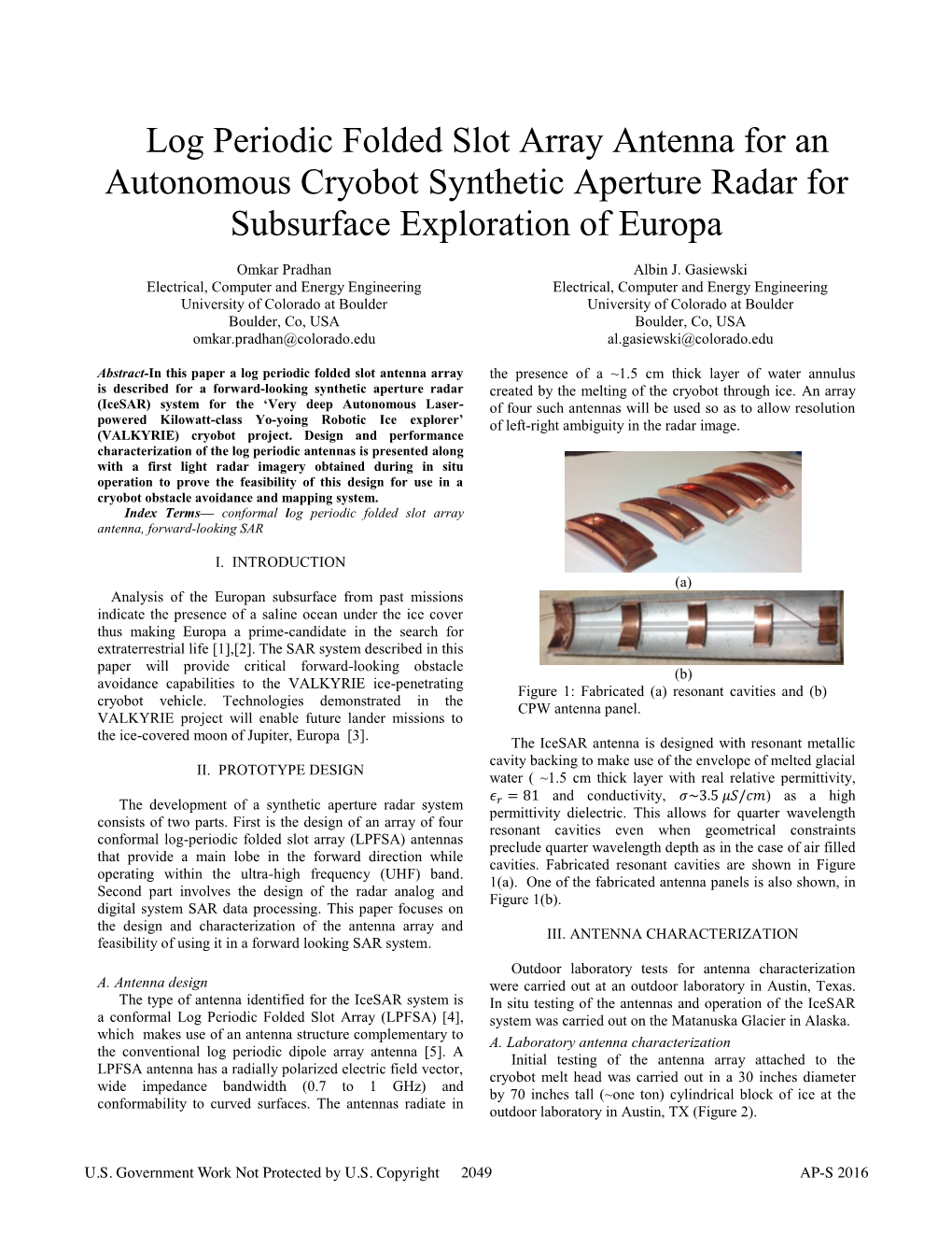 Log Periodic Folded Slot Array Antenna for an Autonomous Cryobot Synthetic Aperture Radar for Subsurface Exploration of Europa