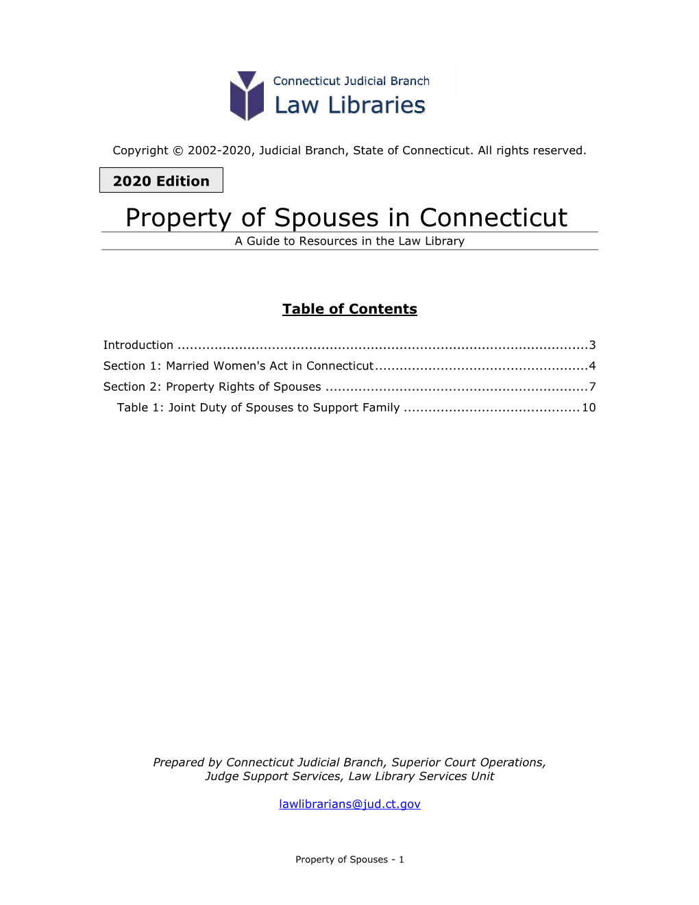Property of Spouses in Connecticut a Guide to Resources in the Law Library