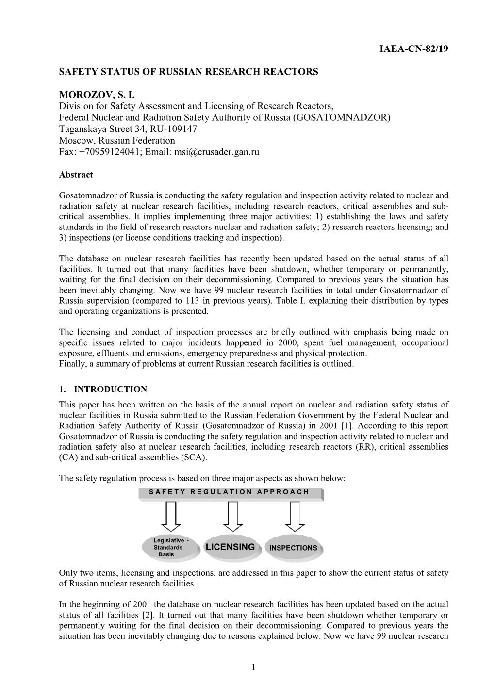 Iaea-Cn-82/19 Safety Status of Russian Research Reactors