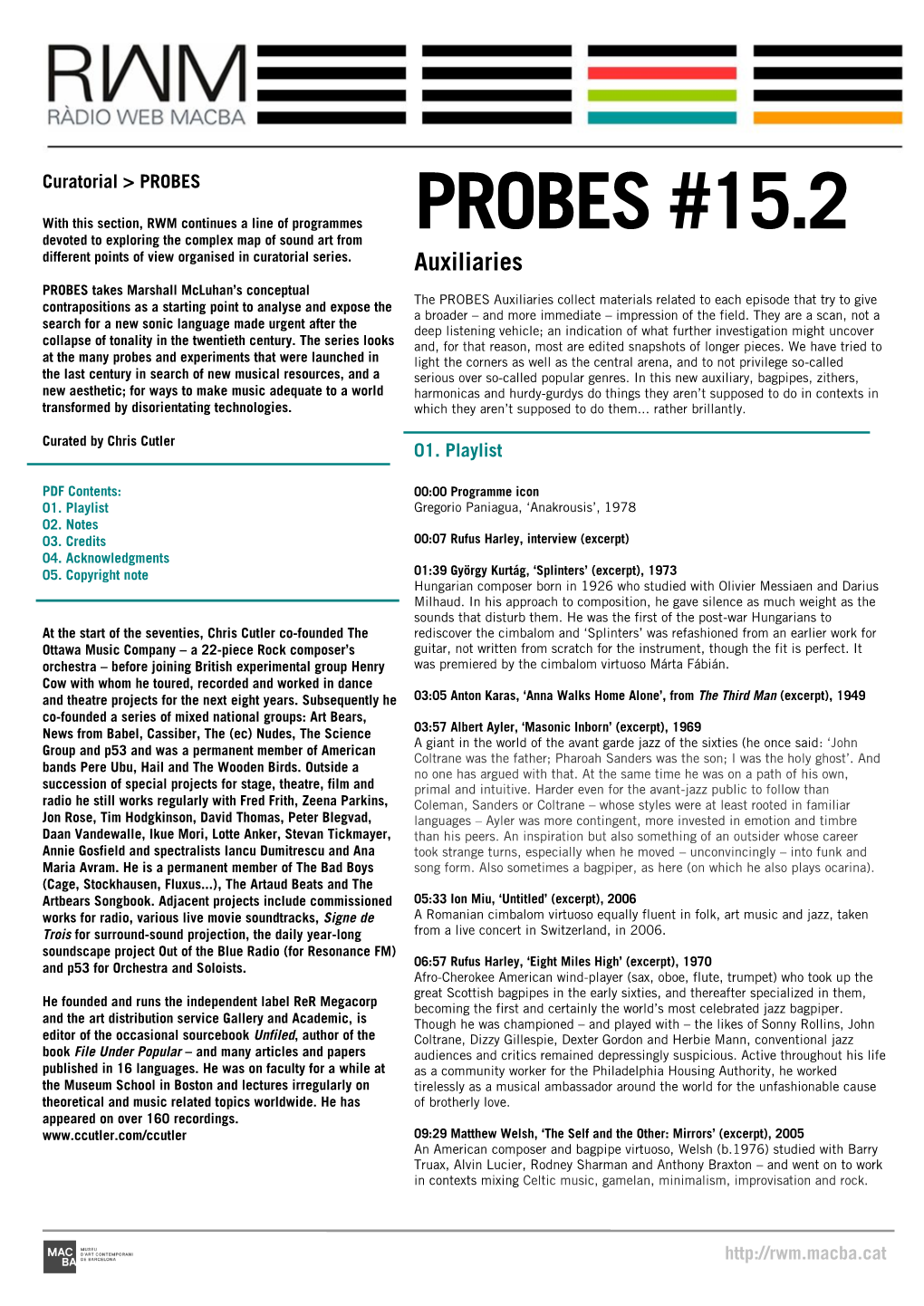 PROBES #15.2 Devoted to Exploring the Complex Map of Sound Art from Different Points of View Organised in Curatorial Series