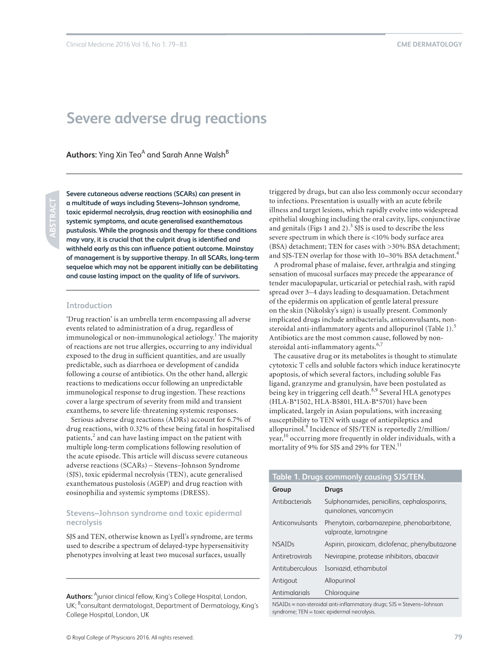 Severe Adverse Drug Reactions