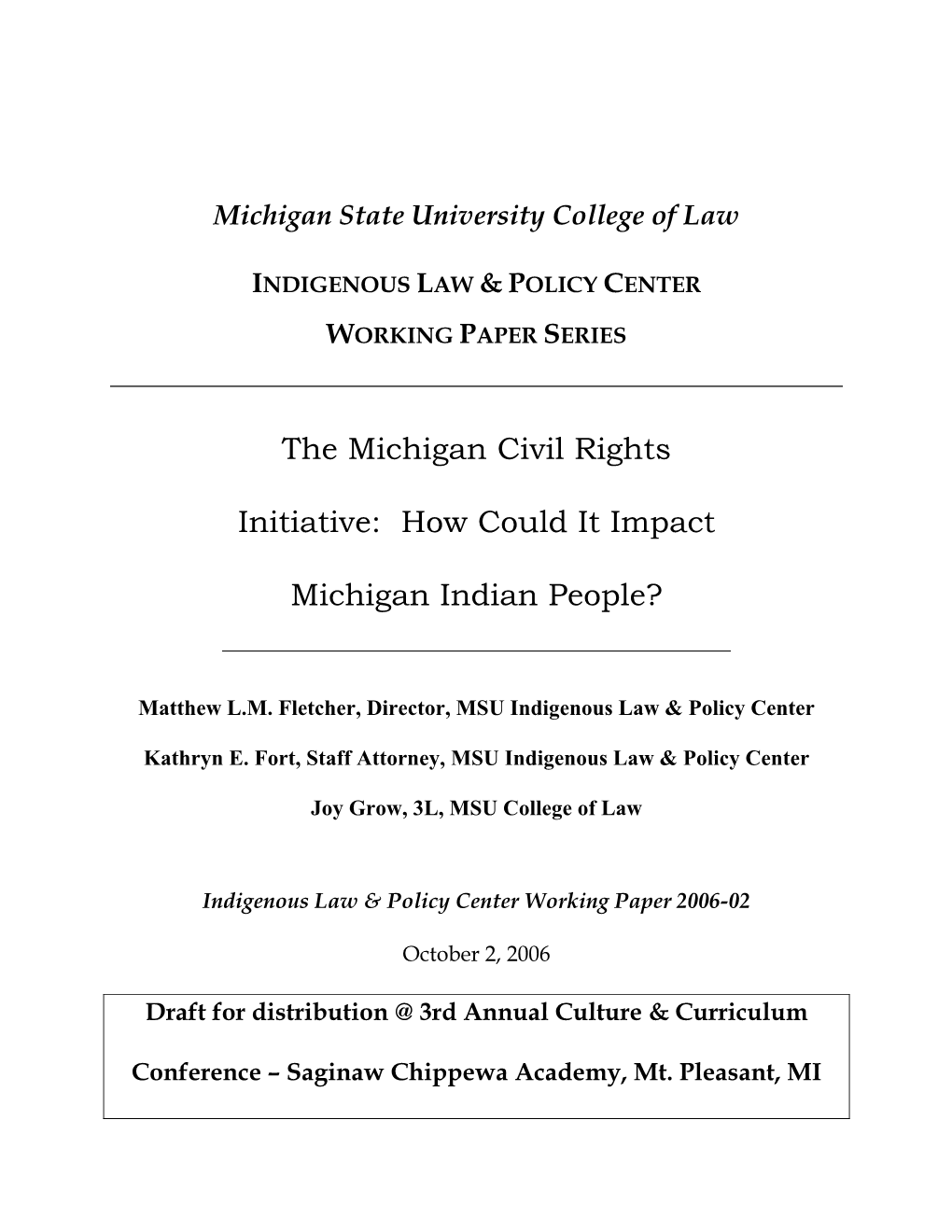 The Michigan Civil Rights Initiative: How Could It Impact Michigan Indian People?