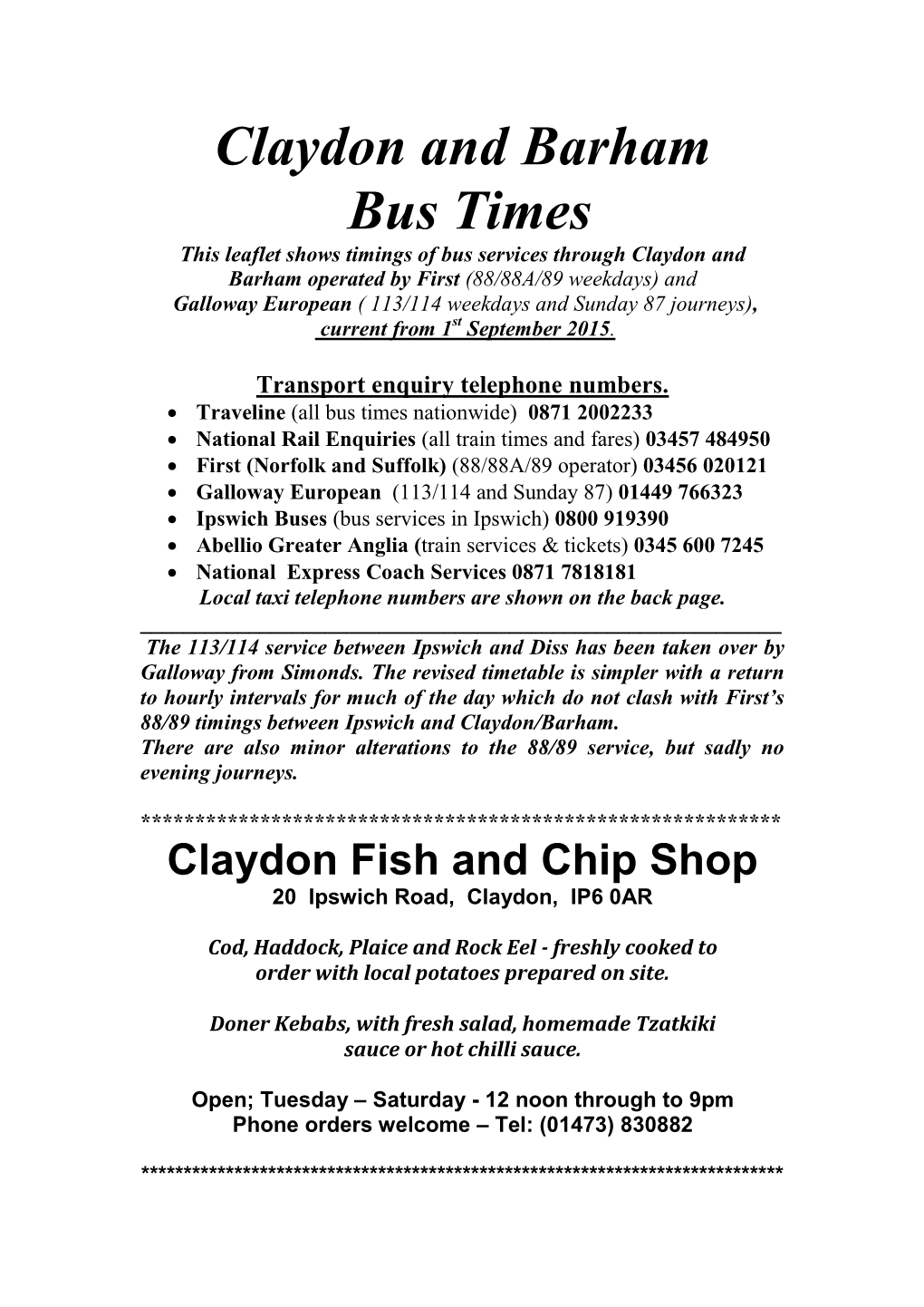 Claydon and Barham Bus Times