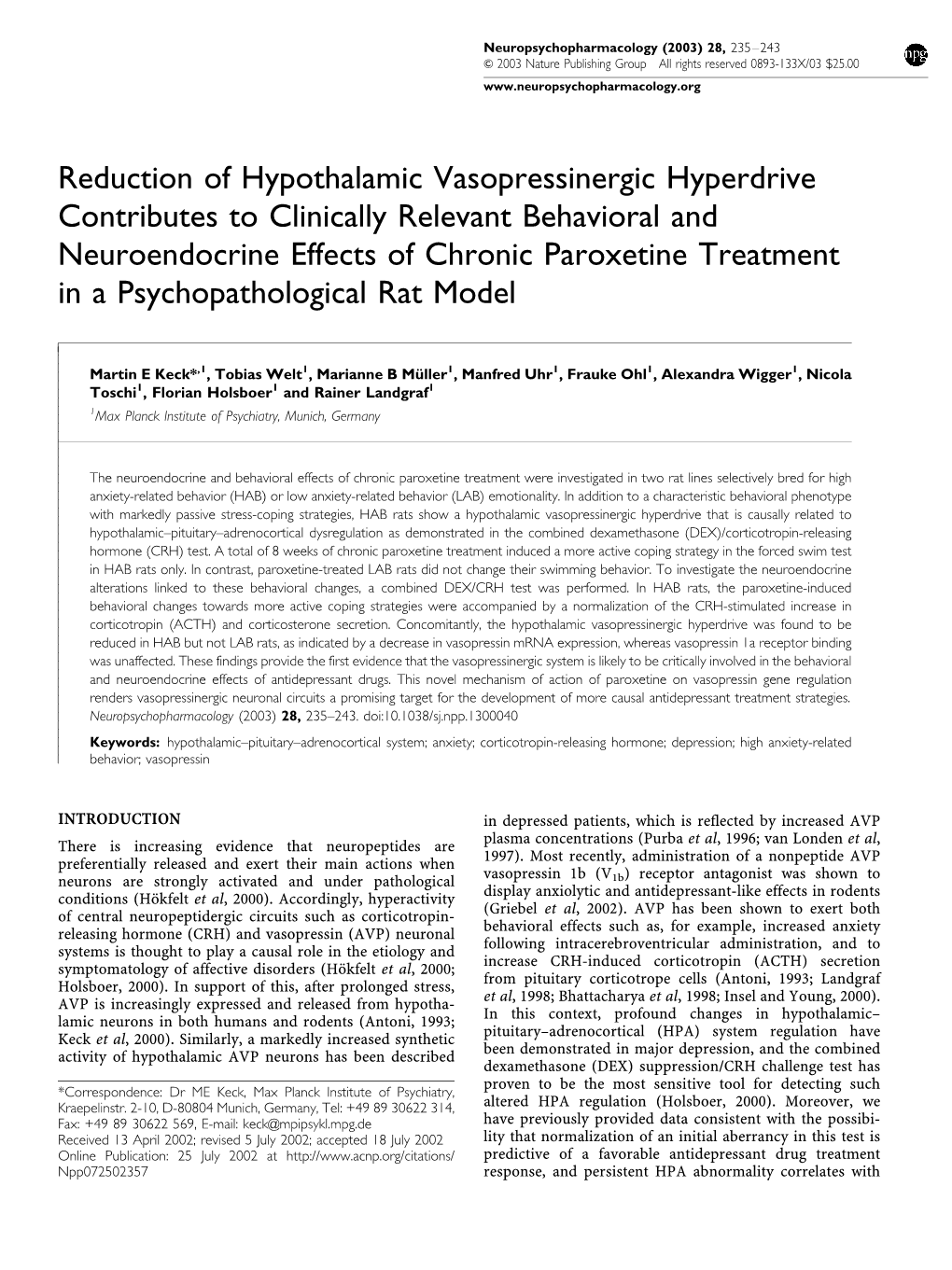 Reduction of Hypothalamic Vasopressinergic Hyperdrive