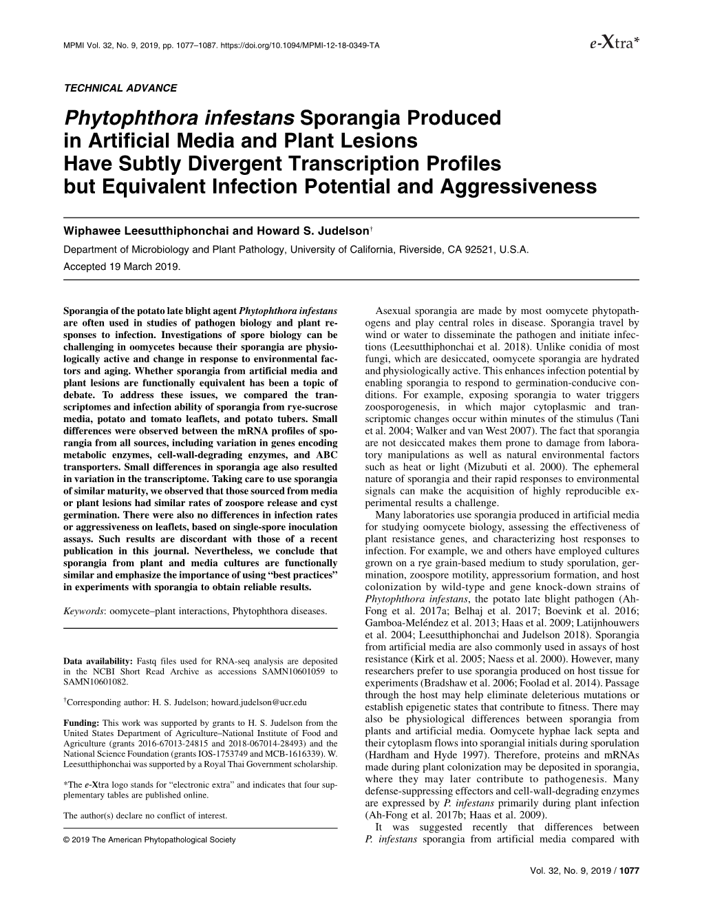 Phytophthora Infestans Sporangia Produced in Artificial Media And