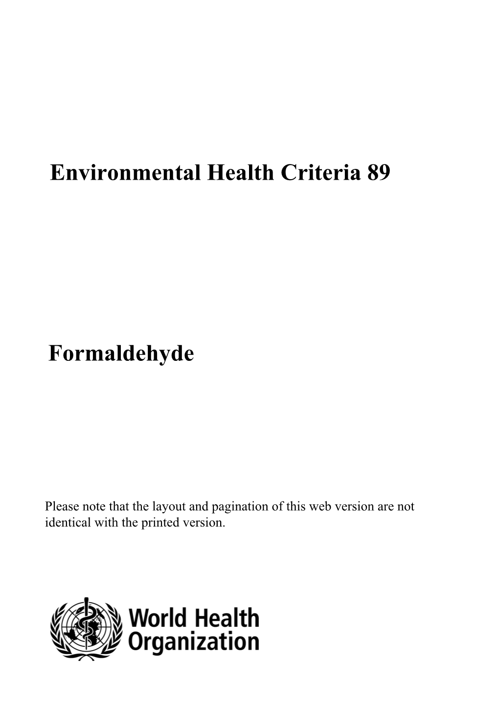 Environmental Health Criteria 89 Formaldehyde