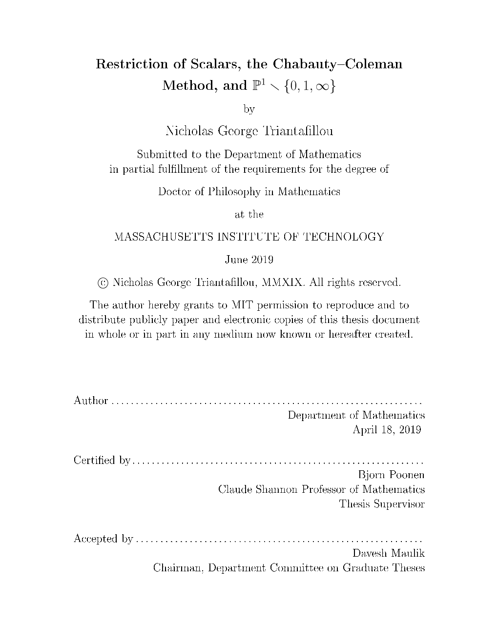 Restriction of Scalars, the Chabauty–Coleman Method, and P