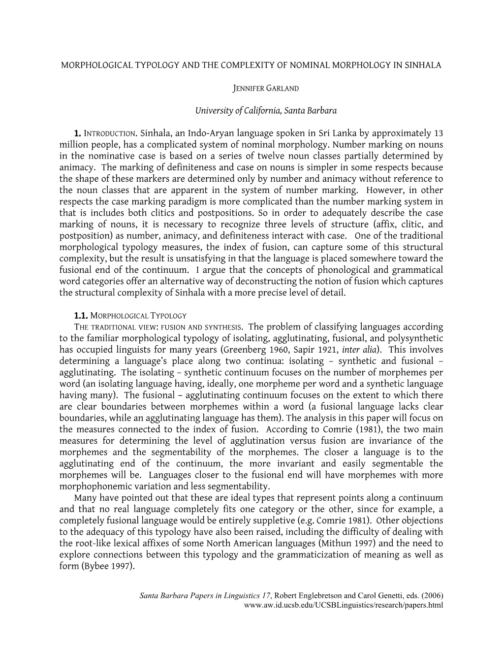 Morphological Typology and the Complexity of Nominal Morphology in Sinhala