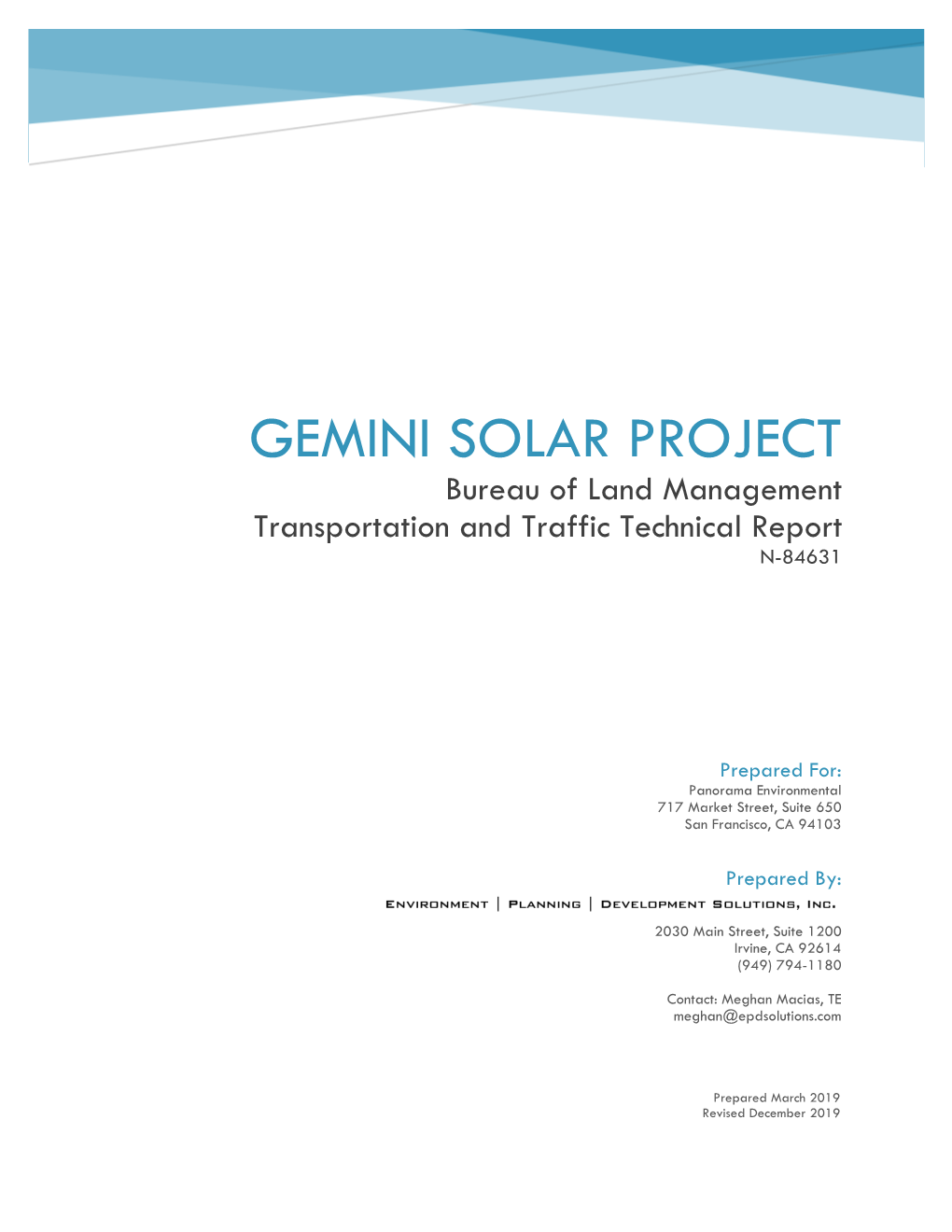 Gemini Solar Project Transportation and Traffic Technical Report