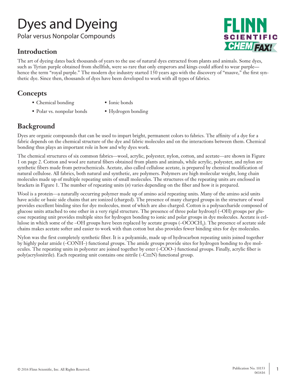 Dyes and Dyeing Polar Versus Nonpolar Compounds SCIENTIFIC