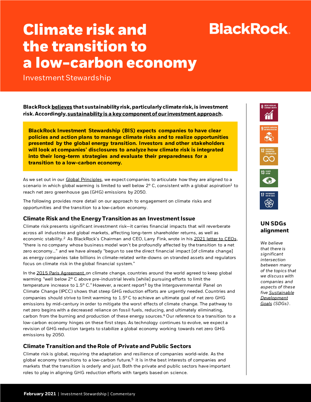 Climate Risk and the Transition to a Low-Carbon Economy Investment Stewardship