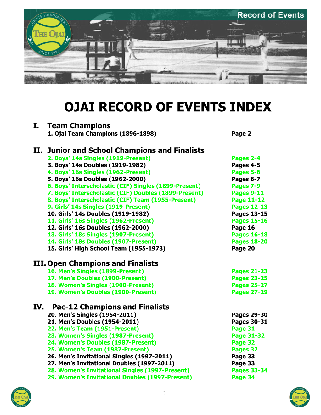 Ojai Record of Events Index