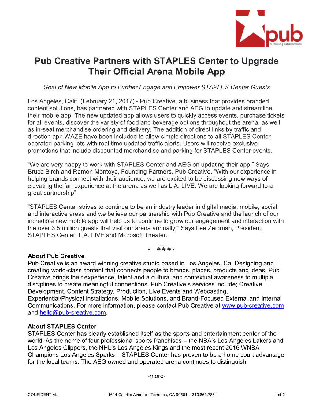 Pub Creative Partners with STAPLES Center to Upgrade Their Official Arena Mobile App