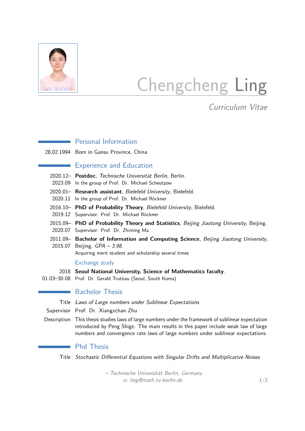 Chengcheng Ling – Curriculum Vitae