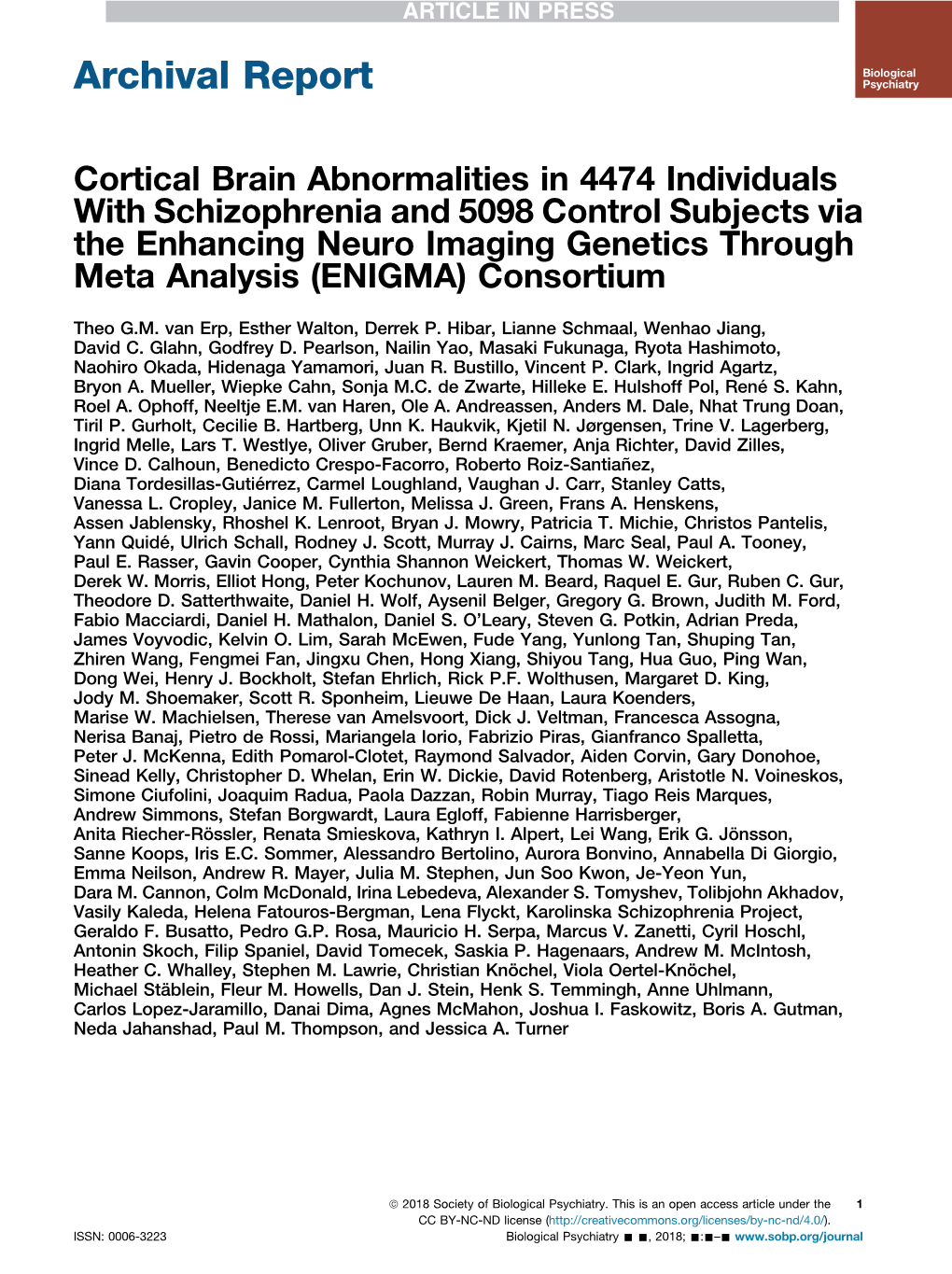 Cortical Brain Abnormalities in 4474 Individuals with Schizophrenia and 5098 Control Subjects Via the Enhancing Neuro Imaging Ge