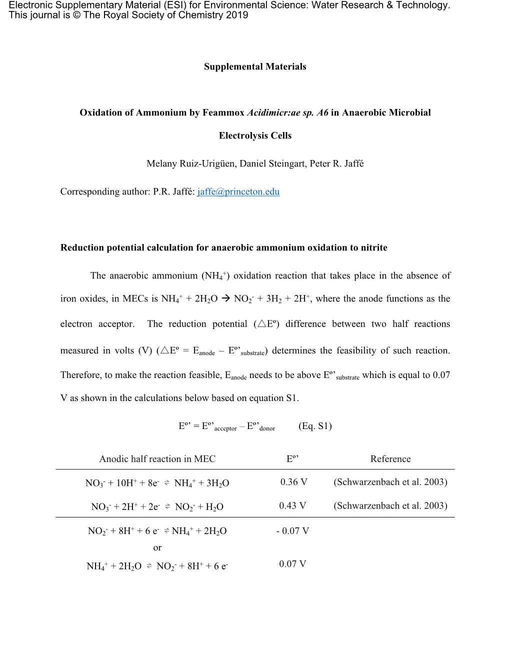 Supplemental Materials Oxidation of Ammonium by Feammox Acidimicr