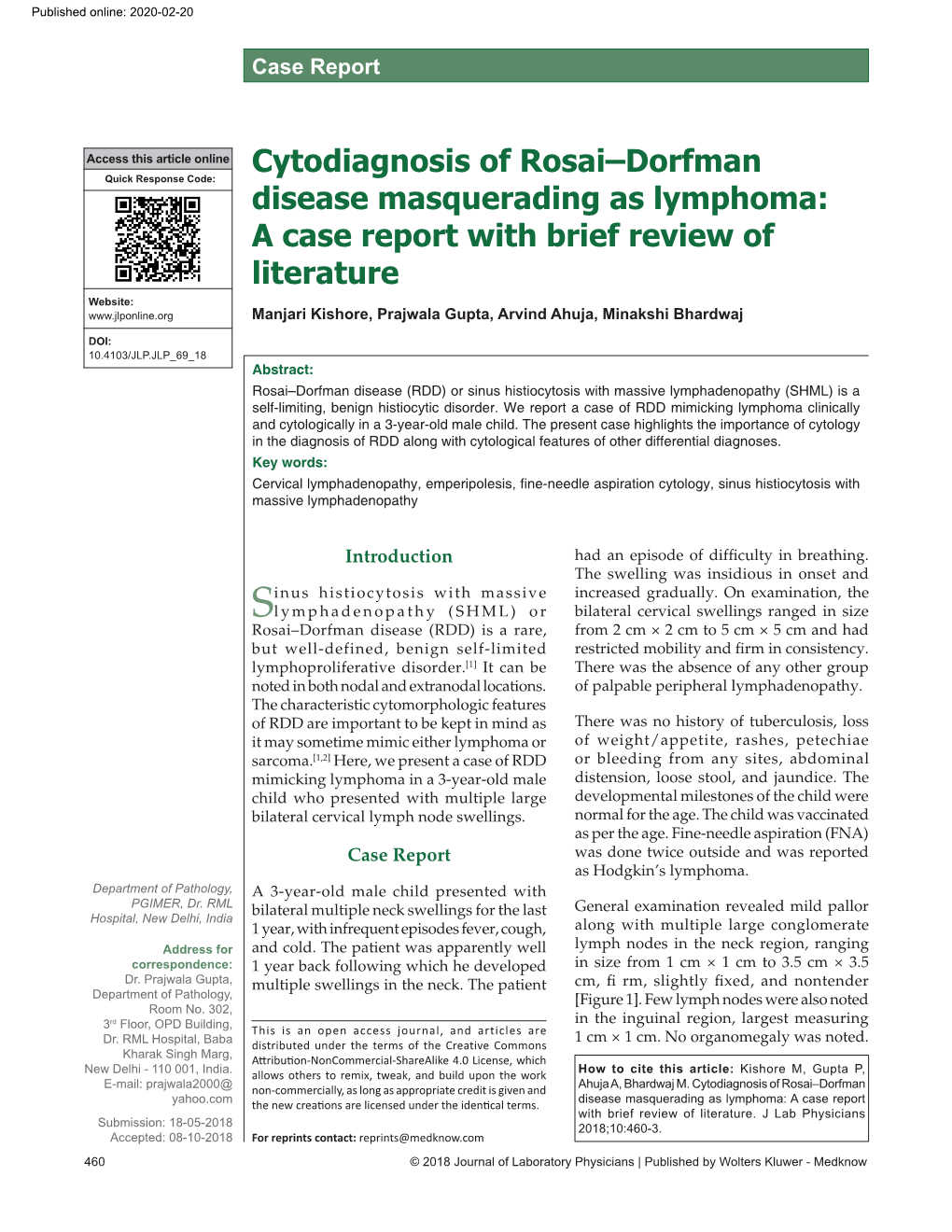 Cytodiagnosis of Rosai–Dorfman Disease Masquerading As Lymphoma