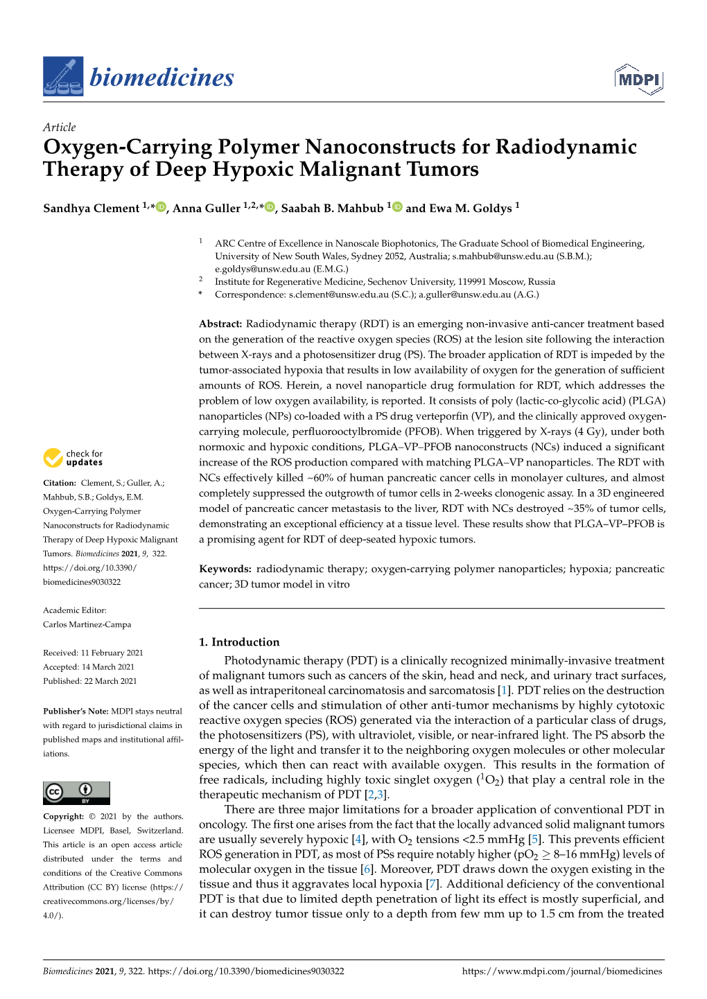 Oxygen-Carrying Polymer Nanoconstructs for Radiodynamic Therapy of Deep Hypoxic Malignant Tumors