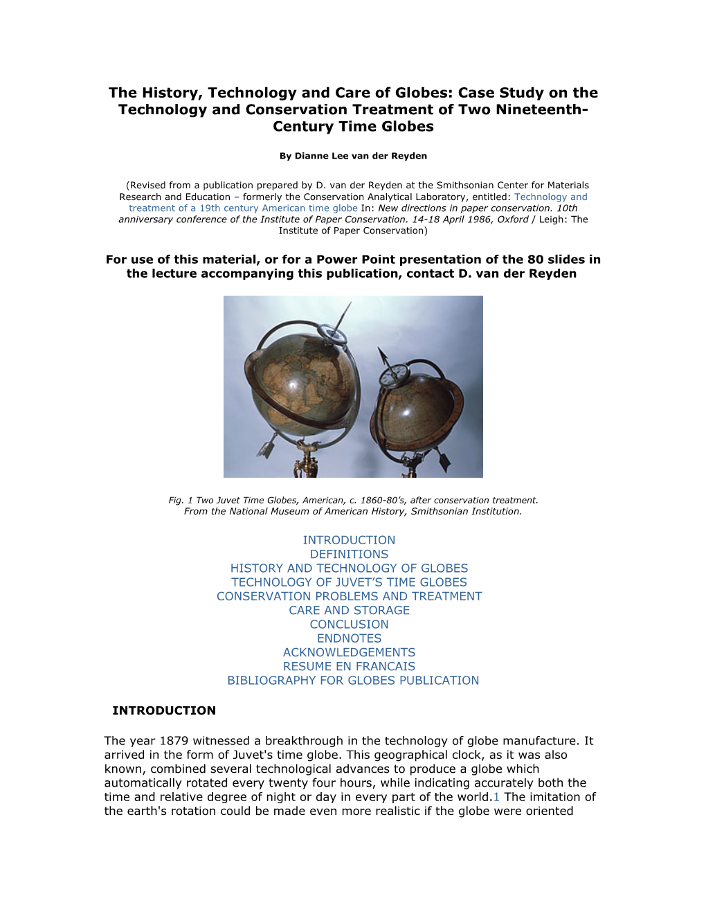 The History, Technology and Care of Globes: Case Study on the Technology and Conservation Treatment of Two Nineteenth- Century Time Globes