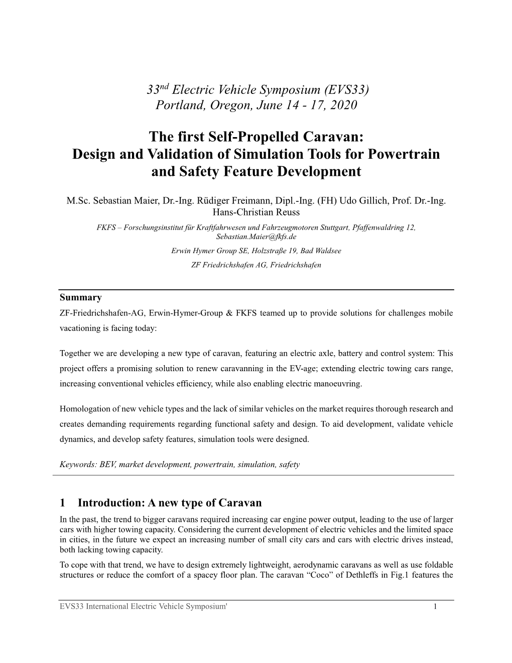 The First Self-Propelled Caravan: Design and Validation of Simulation Tools for Powertrain and Safety Feature Development