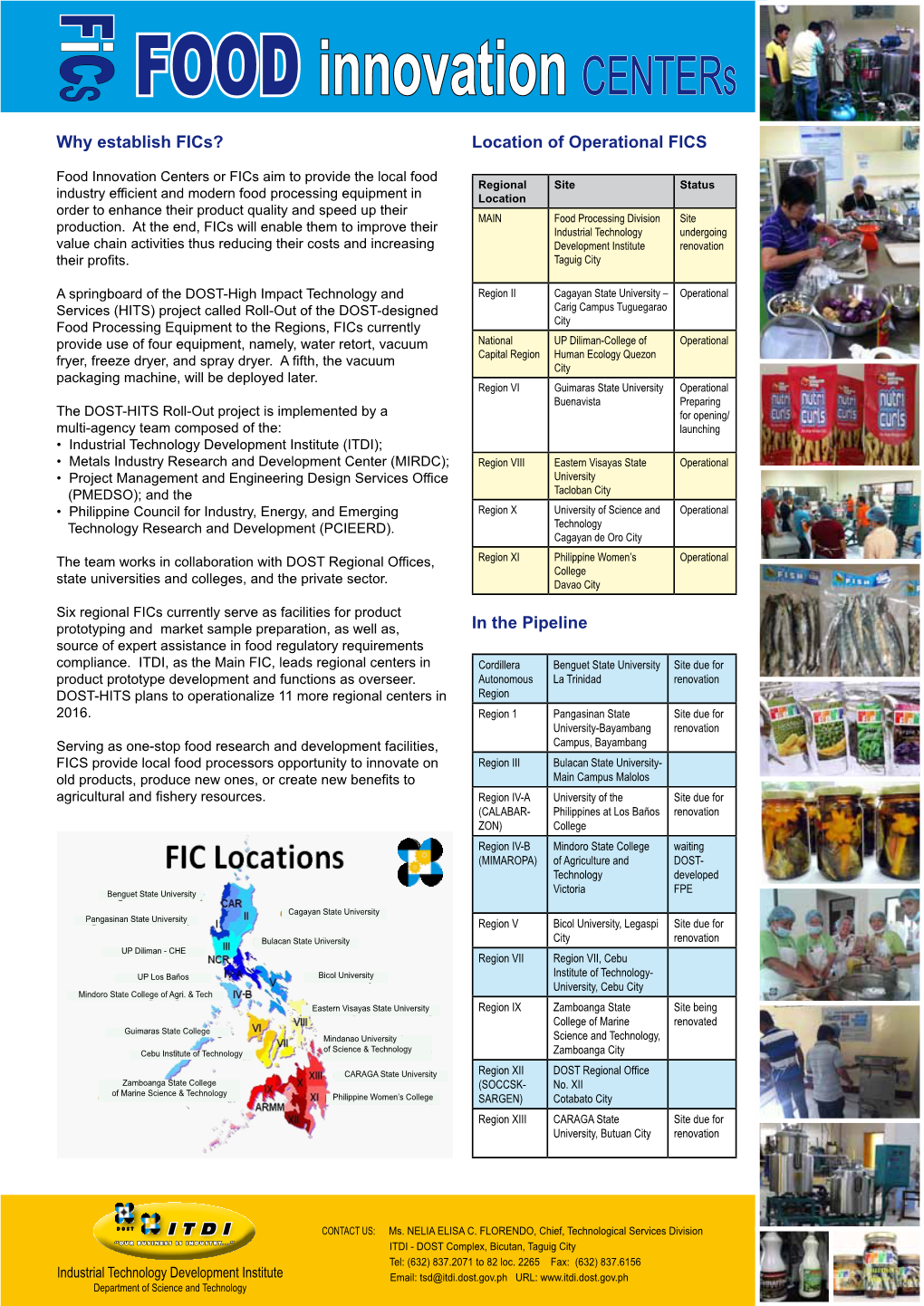 FOOD Innovation Centers Why Establish Fics? Location of Operational FICS