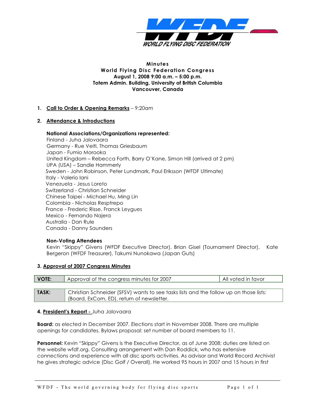 2008 WFDF Congress Minutes
