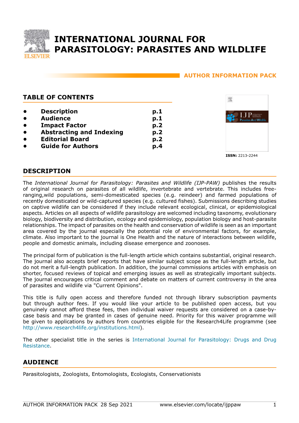 International Journal for Parasitology: Parasites and Wildlife