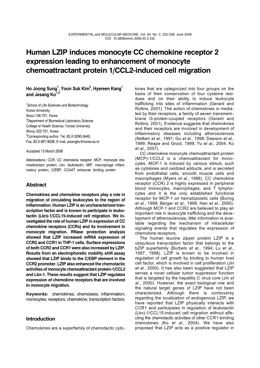 Human LZIP Induces Monocyte CC Chemokine Receptor 2 Expression Leading to Enhancement of Monocyte Chemoattractant Protein 1/CCL2-Induced Cell Migration