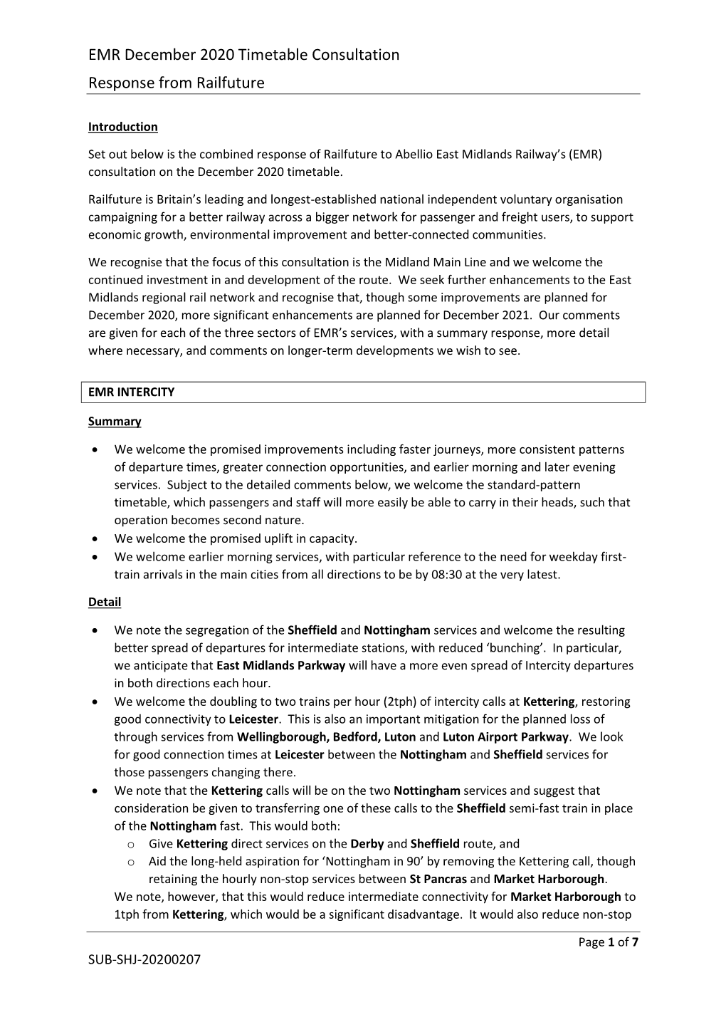 EMR December 2020 Timetable Consultation Response from Railfuture