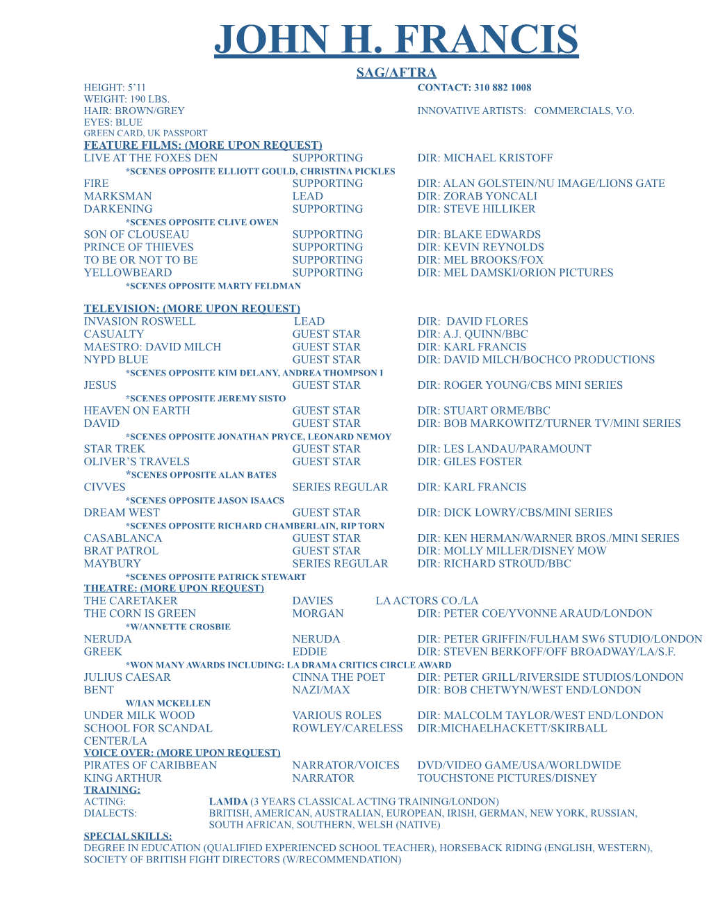 John H.Francis Resume