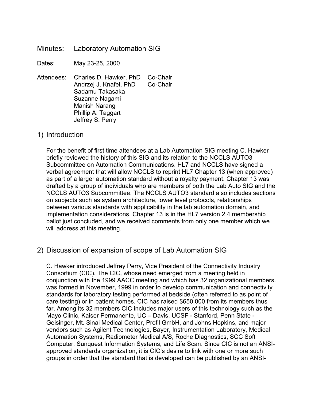 Minutes: Laboratory Automation SIG