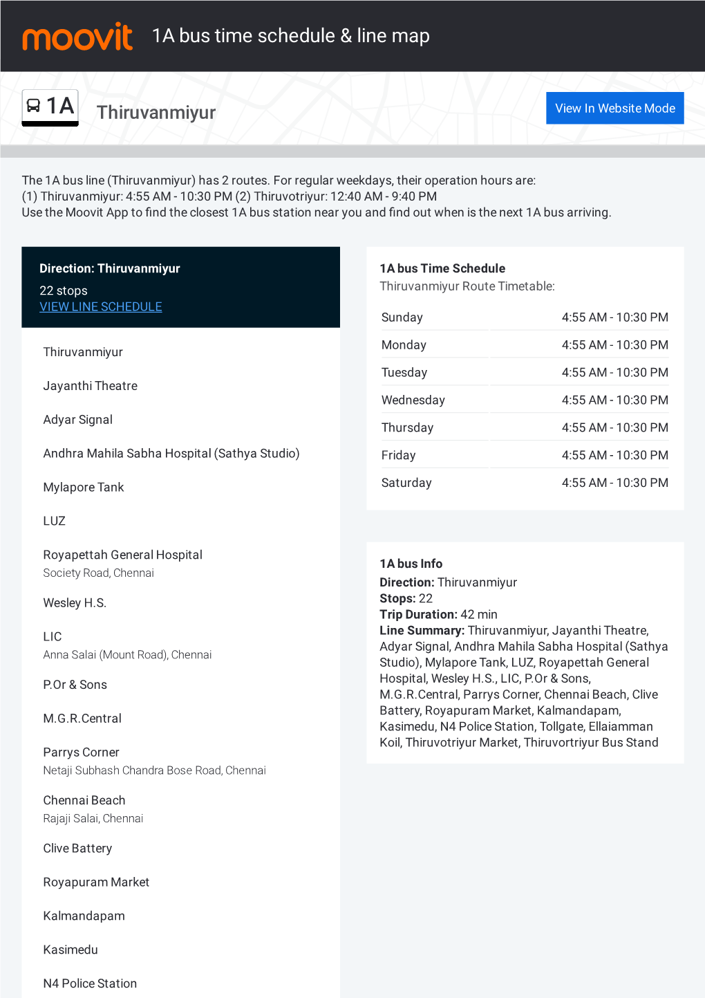 1A Bus Time Schedule & Line Route