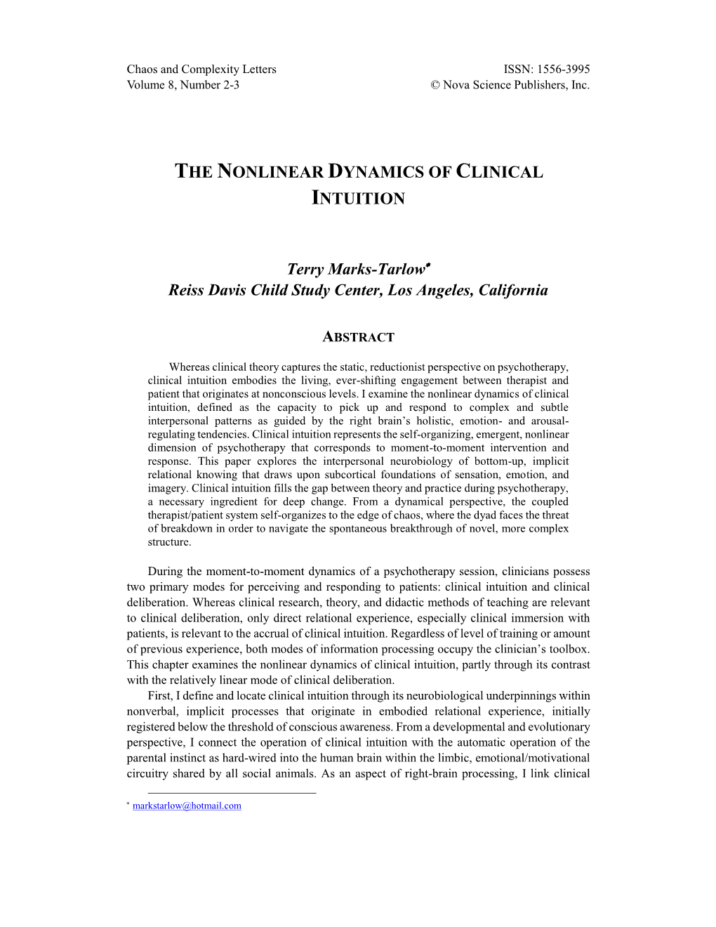 The Nonlinear Dynamics of Clinical Intuition