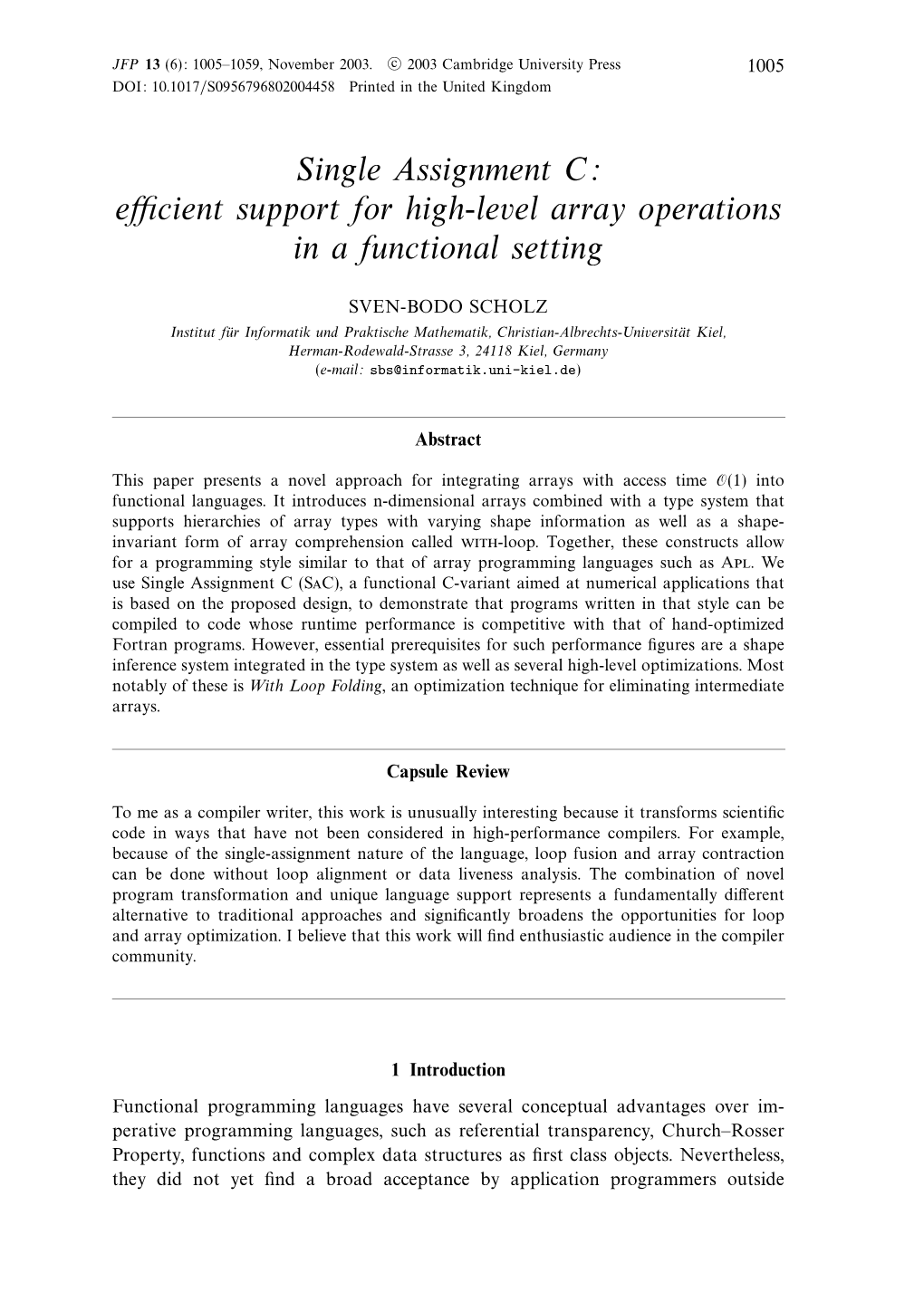 Efficient Support for High-Level Array Operations in a Functional Setting