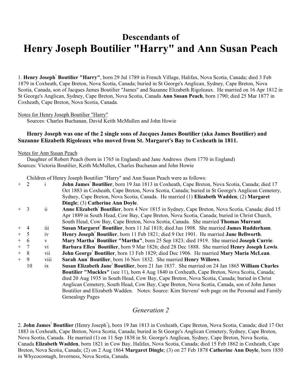 Henry Joseph Boutilier "Harry" and Ann Susan Peach