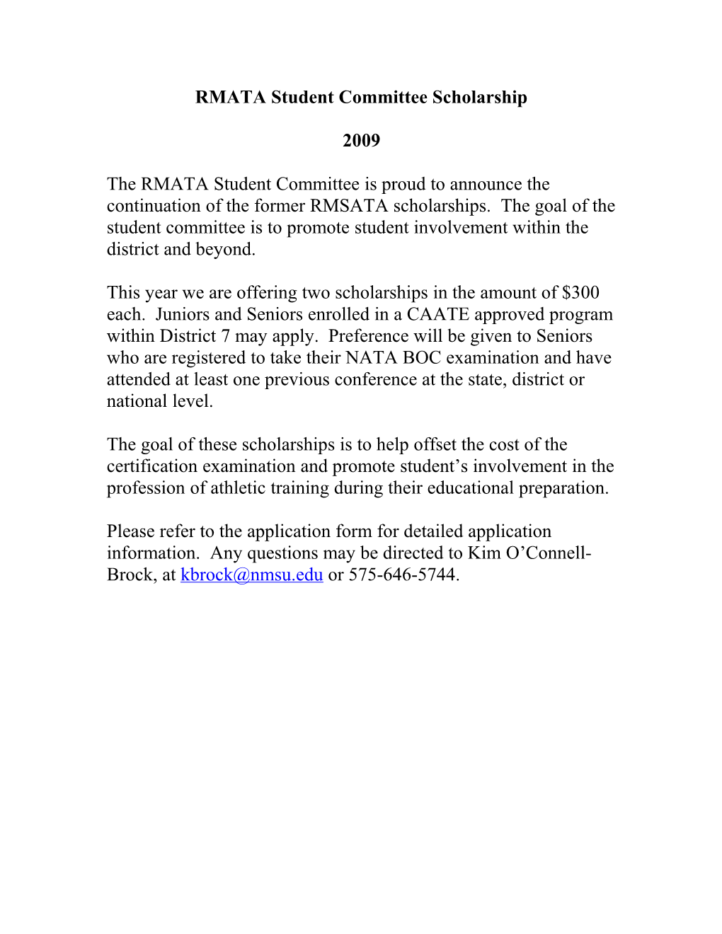 RMATA Student Committee Scholarship